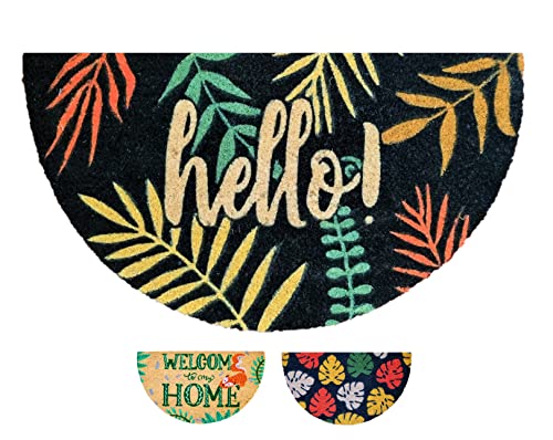 LUA VIKA Tapis Entree Interieur et Exterieur, paillassons pour entrée, Tapis Coco, paillasson antiderapant et Absorbant, Tapis Original de Porte, paillasson Demi Lune, 40x70 (Hello Tropical)