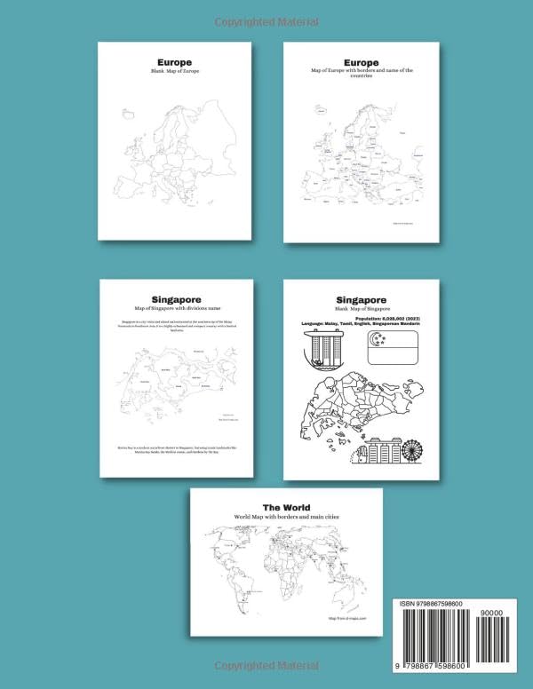 World Map coloring Book for Kids: Blank and outlined map of the world Continents, with borders and countries' names, blank and outlined map of 35 ... names, flags, population, and language. - Image 2