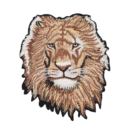 Écusson tête de lion à repasser ou à coudre - Thermocollant - Pour vêtements - Zoo Afrique - Safari - Dimensions : 8,2 x 10 cm