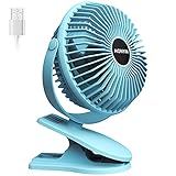 HONYIN 6 Inch Clip on Fan, 3 Speeds Small Fan with Strong Airflow, Portable USB Clip & Desk Fan with Sturdy Clamp -Quiet operation for Office Dorm Bedroom Stroller