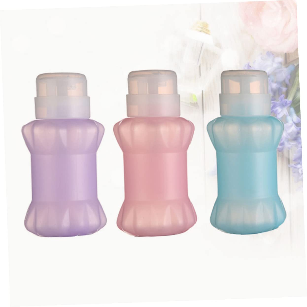 IWOWHERO 3pcs Push Down Dispenser Pressure Bottle Dispenser Dishsoap Dispensor Lockable Remover Bottle Empty Bottle Liquid Push Down Pump Dispenser Nail Remover Bottle Travel Bottles
