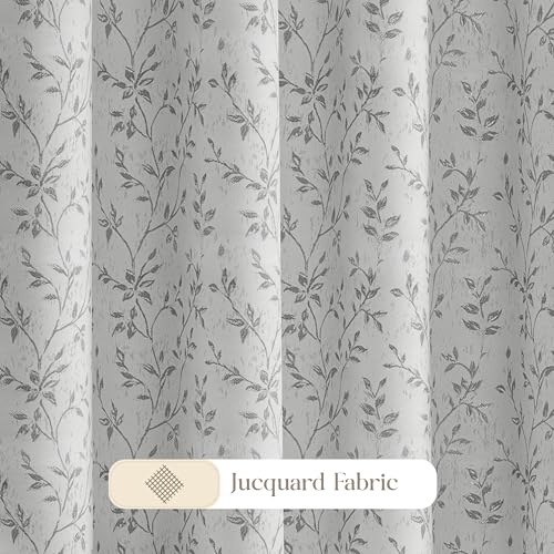 Image of Yellow Weaves 1 Pc Jacquard Leaf Eyelet Long Door Curtain - Perfect for Home, Office, Bedroom, Living Room & Balcony - 7 Feet (Silver)