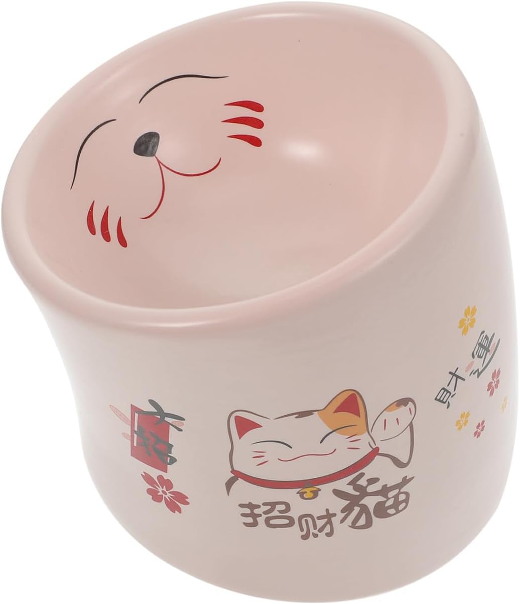 Ceramic Cat Bowl with Non-Slip Base, Raised Pink Pet Feeder, Anti-Spill Design for Kitten and Puppy Feeding