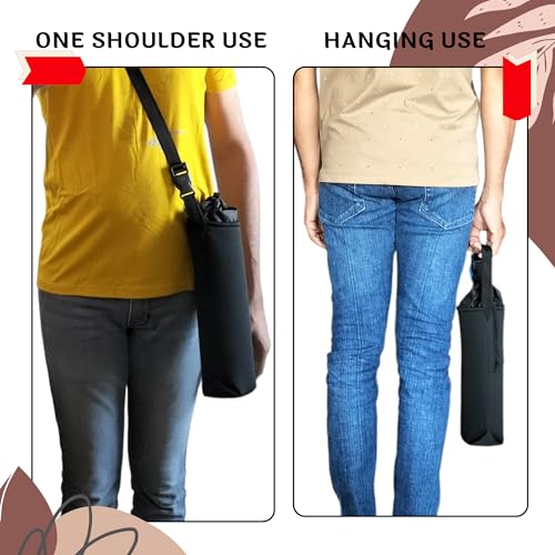 Image of 1 Litter Neoprene Water Bottle Carrier Bag with Adjustable Shoulder Strap,Insulated Water Bottle Cover for Stainless Steel /Glass /Plastic Bottles (Black)