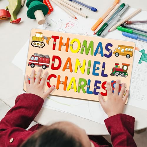 Image of Personalized Name Puzzle for Kids, Customized Baby Gifts First Birthday for Girls & Boys Name Puzzles for Toddlers 1-3 Early Learning Toys Wooden Animal Puzzle Eeducational Toy Alphabet Puzzle