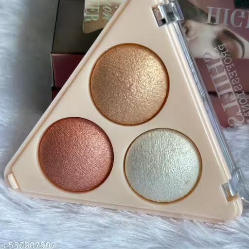 Image of Highlighting Powder, Highlighter Makeup, Shimmer Glow, Pink Rose Gold Blossom Glow, 3 in 1