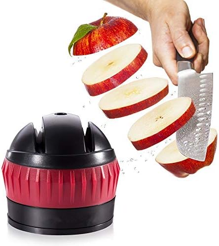 Imperial Global Ltd. Knife Sharpener  Upgraded 2 Stage Kitchen Knife Sharpener with Tungsten & Ceramic Blades with Suction Base  Knives Sharpening Tool for Home & Professional Use (Black & Red)