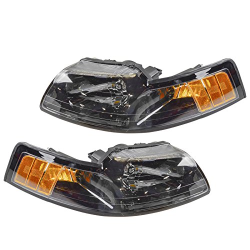 Image of TRQ Headlight Assembly Set FO2502177 FO2503177 Compatible with 1999-2004 Ford Mustang