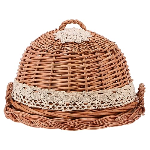 OUNONA 1 Set Willow Rattan Woven Food Storage Basket Stylish Round Tray with Bread Cover for Kitchen and Picnic Supplies and Design for Fresh Food Keeping