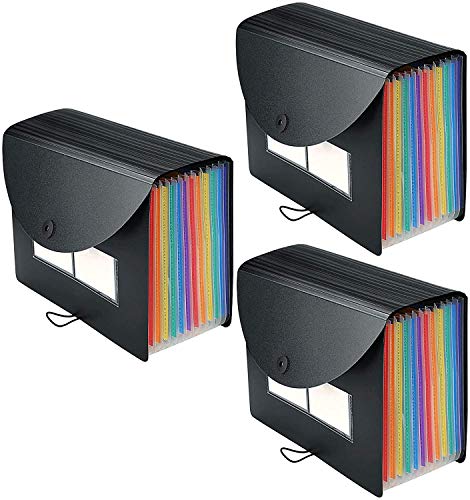 Expanding File Folders, SUNTARY Portable Accordian File Organizer with Expandable Lid, 12 Pockets File Box, Expandable Folder Organizer, Filing Bill Organizer A4 Letter Size, 3 Pack