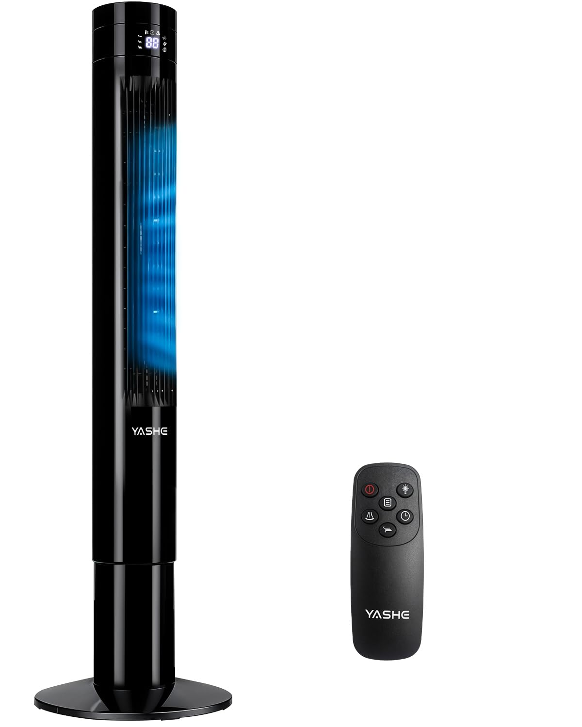 YASHE Ventilatore a torre 110 cm silenzioso con telecomando, 28 dB senza pale, oscillazione 85°, timer 12h, 3 modalità e 3 velocità, LED, per camera da letto, soggiorno e ufficio