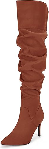 Coutgo Botas por encima de la rodilla para mujer, con puntera alta hasta el muslo, tacón alto, estilo holgado, tacón alto, largo, sexy, zapatos de