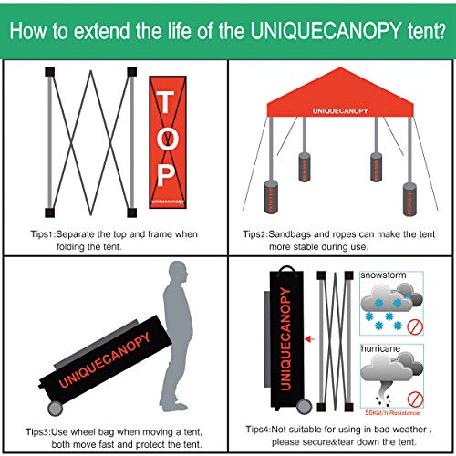 UNIQUECANOPY 10'x10' Ez Pop Up Canopy Tent Commercial Instant Shelter, with Heavy Duty Roller Bag, 10x10 FT Orange