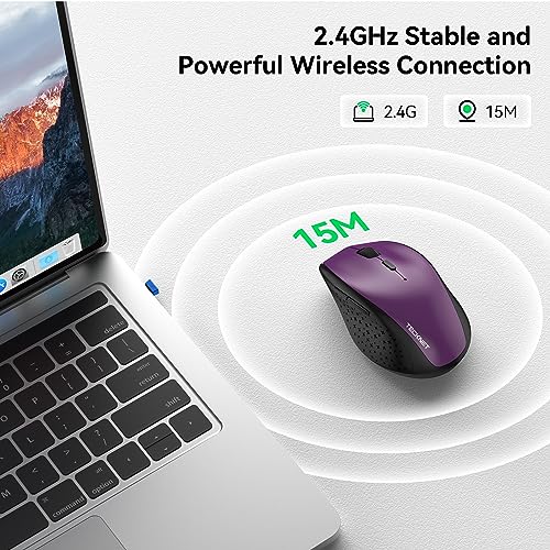 Image of TECKNET Wireless Mouse, 2.4G USB Computer Mouse with 6-Level Adjustable 4800 DPI, 30 Months Battery, Ergonomic Grips, 6 Buttons Portable for PC, Chromebook, Mac - Purple