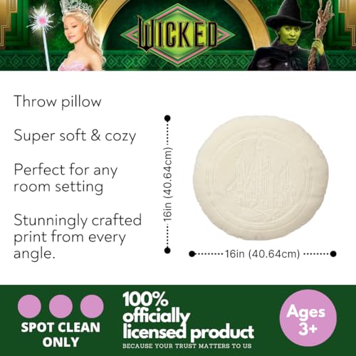 Image of Wicked: for Good Bedding Emerald City Faux Fur Round Throw Pillow, 16 in x 16 in, (Officially Licensed Product) by Franco Collectibles