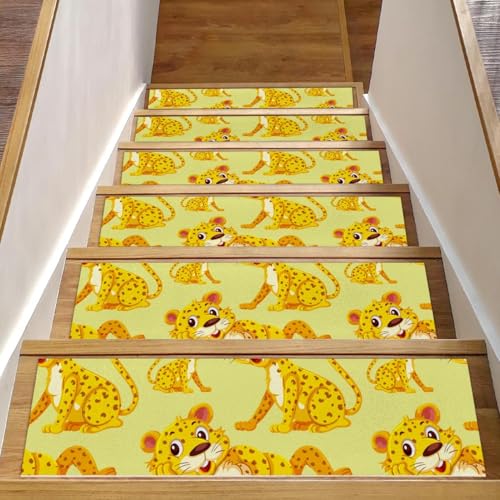 Peldaños de escalera alfombrados de leopardo 15 uds 8x30" antideslizantes 2
