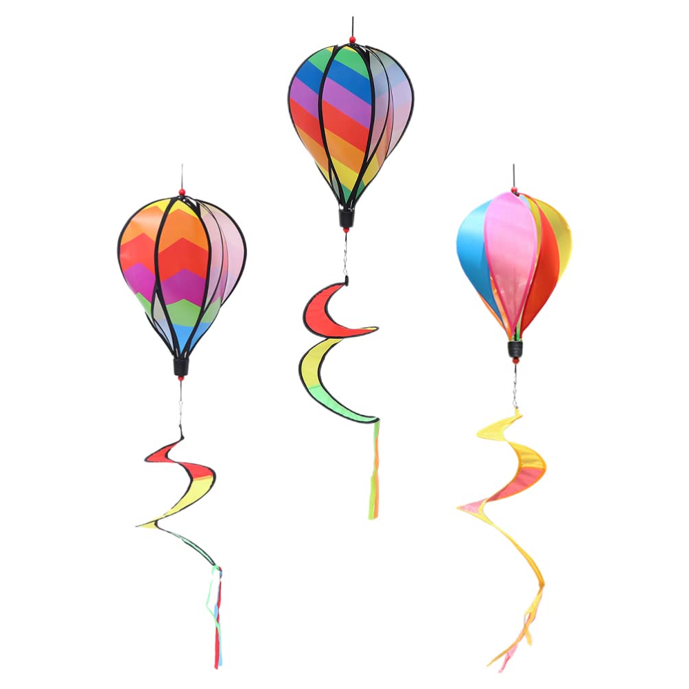 DOITOOL 3 Pcs Hot Air Balloon Hanging Ornaments, Hot Air Balloon Wind Windsock Curlie Tail and Colorful Hanging Decoration for Yard Garden Lawn Porch Decor