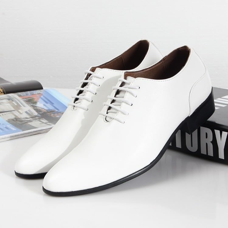 HOOENG Formal Shoes Dress Oxford for Men Lace Up Pointed Toe PU Leather Oxford Shoes Anti-Slip Rubber Sole Non Slip Resistant Block Heel Wedding(Color:White,Size:10)2