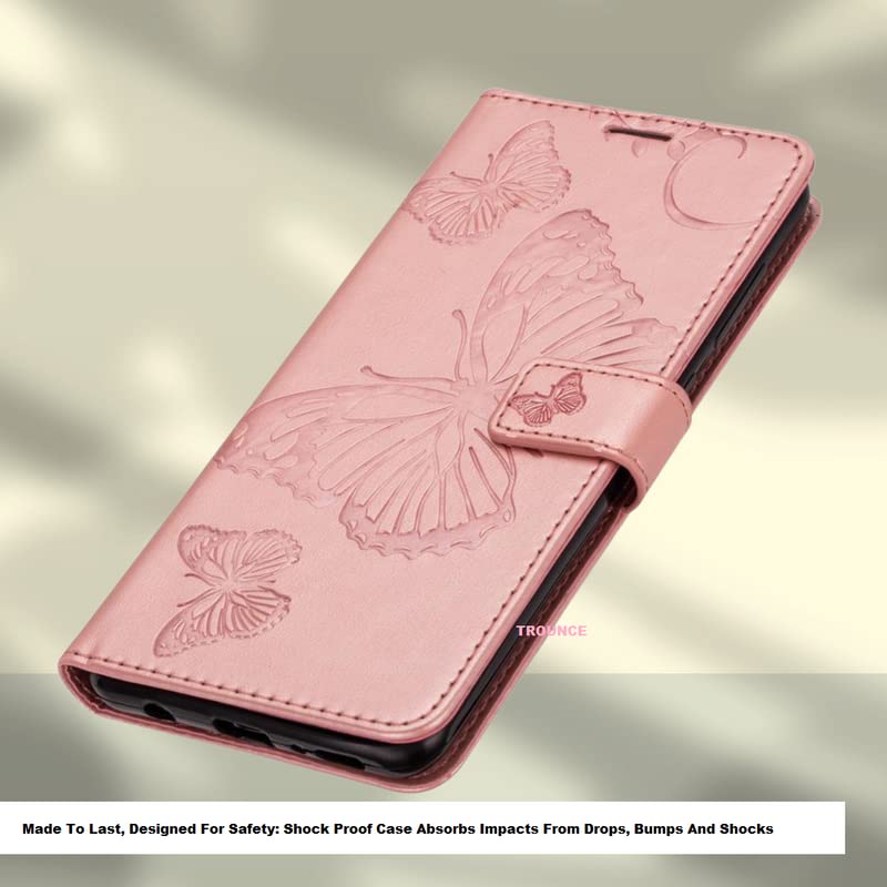 Image of TROUNCE Butterfly Embossing Shock Proof Flip Cover with Card Cash Holder Wallet Case & Magnetic Lock|Mobile Cover|Back Cover- Pink for Samsung Galaxy A54 5G