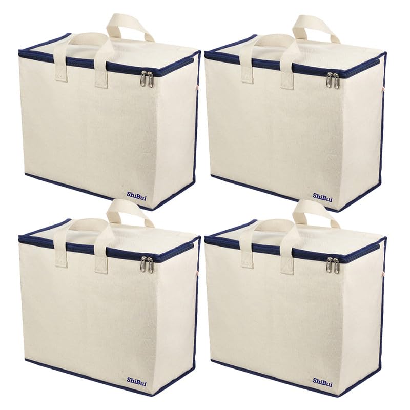 Image of SHIBUI Canvas Reinforced Cotton Handles with Multipurpose Clothes Storage Organizer & Grocery vegetable shopping and Covers Zip Bags. (Blue, 4 Piece)