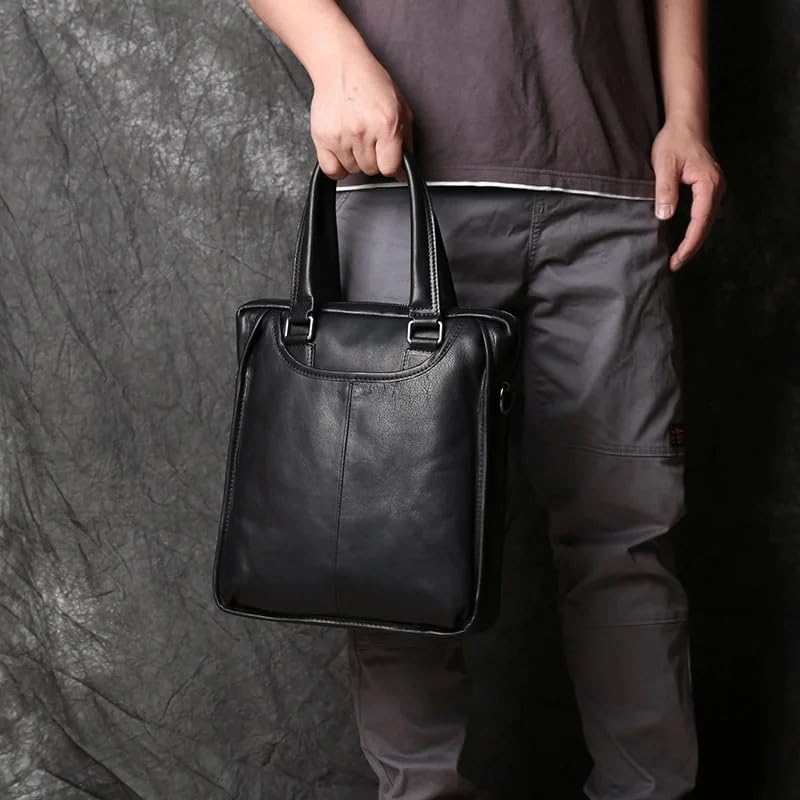 Men's Leather Business Handbag Cowhide Shoulder Messenger Bag Vertical Office Computer Bag Briefcase4