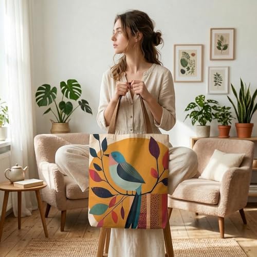 Image of Canvas Tote Bag with Zipper for Women| Inside Pocket | Cotton College Shoulder Bag | Stylish Travel Sling & Handbag for Daily Use