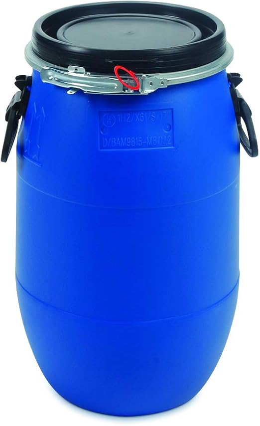 Oipps 30 Litre Plastic Blue Open Top Barrel with Lid & Ring UN Approved