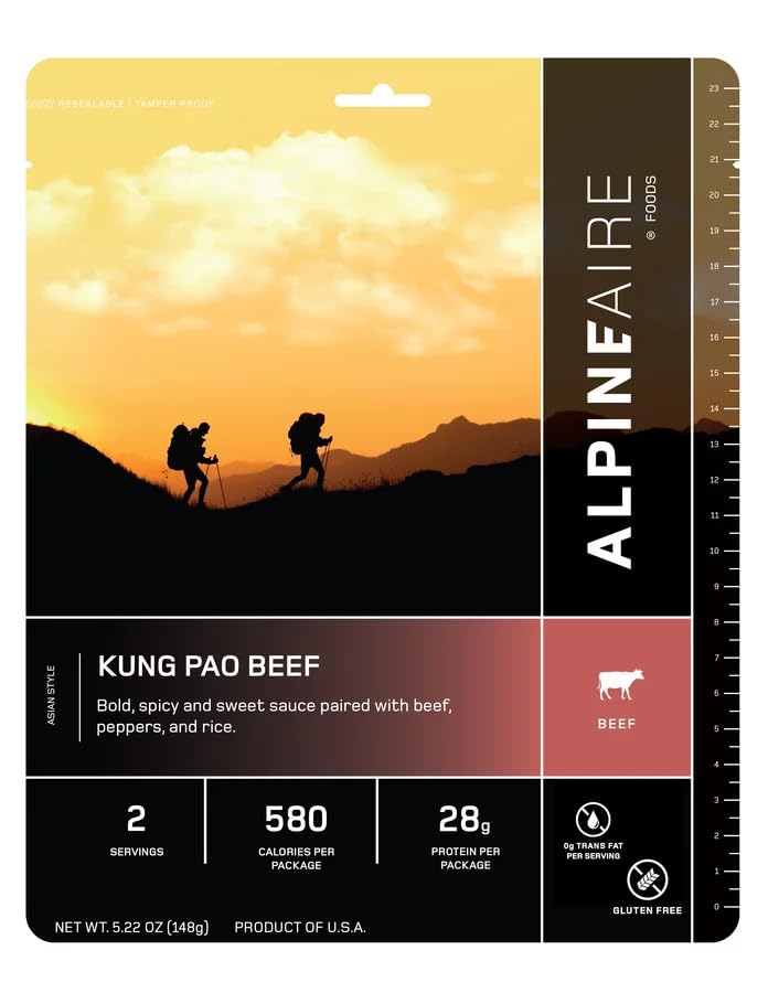 AlpineAire Foods Kung Pao Beef 5.22 Oz | Ready-to-Eat Meal with 2 Servings 580 Calories and 28g Protein | Delicious and Easy Prep for Camping Hiking or Emergency Preparedness Made in USA Pack of 1