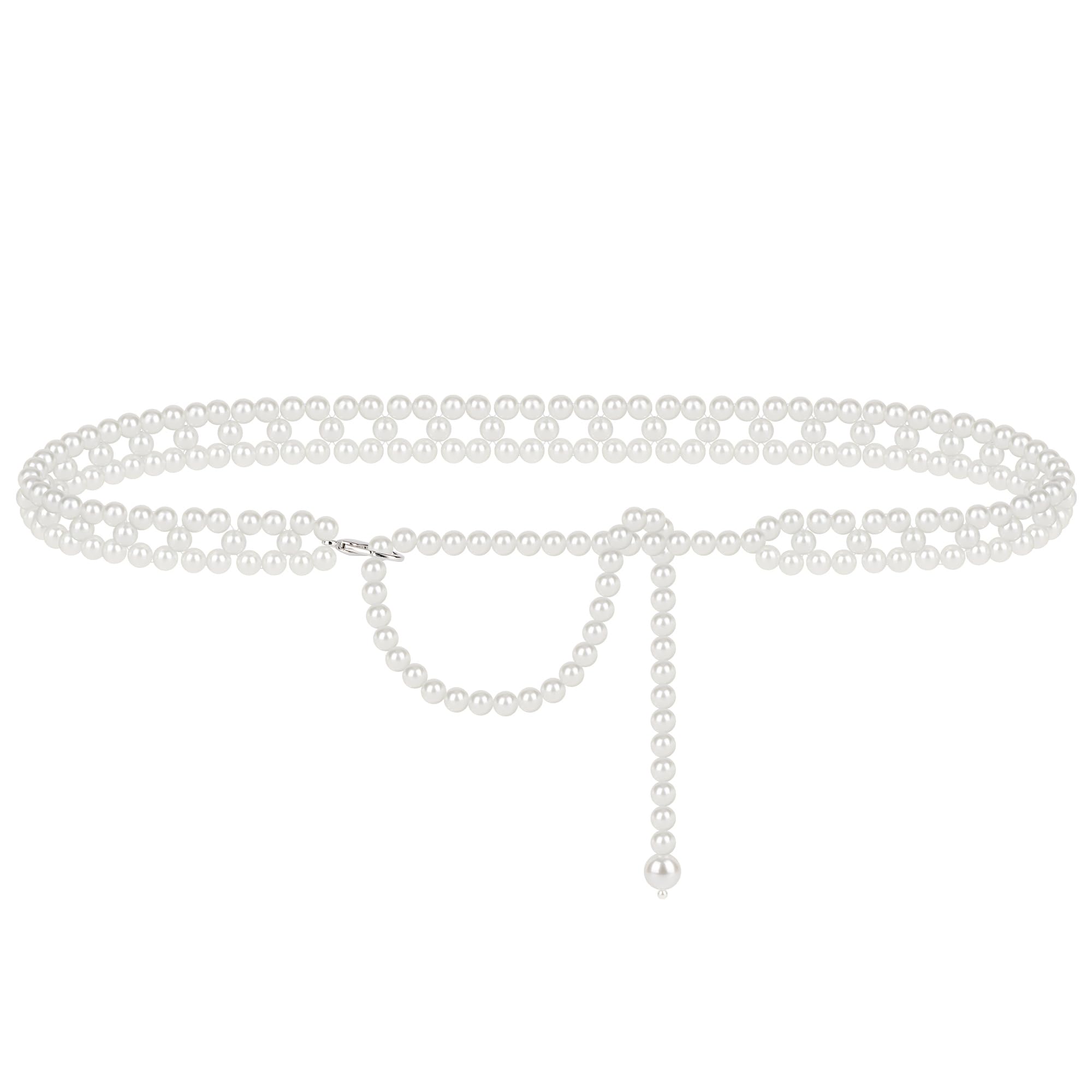 Chain Belt for Women, White Pearl Fashion Belly Waist Chains, Stretchable Extra Long Body Chain-image-17