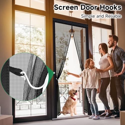 Image of HOFUDON Upgraded Magnetic Screen Door Mesh, Full Strip Magnets, Heavy Duty Fiberglass Mesh, Door Screen Magnetic Closure for Single Door Size 32 x 80 Inch, Screen Door Size 35 x 82 Inch Black