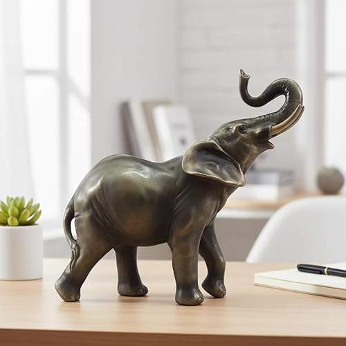 Vista 3 de Comfy Hour Estatua de elefante de 6.7 pulgadas con tronco arriba, figura decorativa de animales para escritorio de oficina en casa, escultura