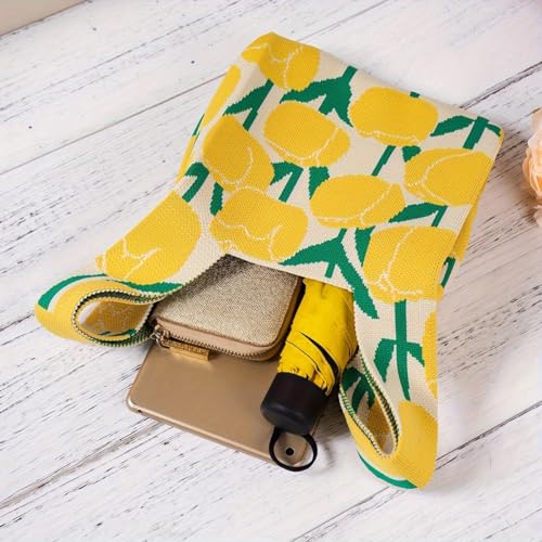 Image of Kawn Crochet Wrist Handbag for Women Wristlet Sleeve Knot Pouch Portable knitted breathable lightweight foldable Casual Small Purse Cute Tote Bag For Shopping, Dating, Travel