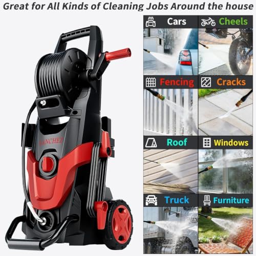 Image of 2026Upgraded Pressure Washer 4800PSI w /4 Quick Connect Nozzles, Inlet Hose & Filter&500ML Soap Tank, High Cleaning Machine for Cars /Fences /Driveways /Patios /Home Cleaning,Red