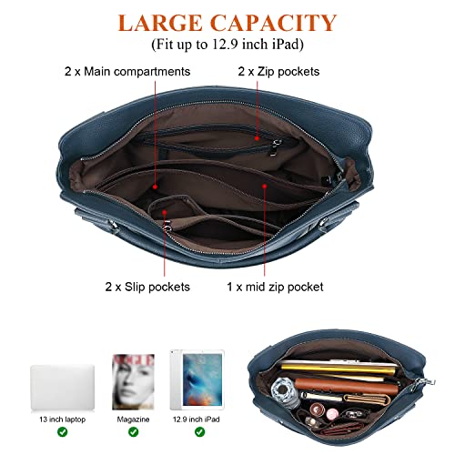 Over Earth Genuine Leather Handbags For Women Hobo Shoulder Bag Ladies Leather Tote Bag(O172E Indigo Blue) #TOP5