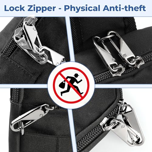 Tibroni Anti Diebstahl Sling Bag Taktische Wasserdicht Klein Umhängetasche Chest Schwarz Crossbody Bag Brusttasche Herren Schultertasche Tasche Handtasche mit Reißverschluss Lock und RFID-Blockierung