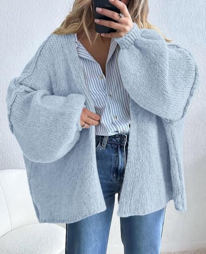 Image of PRETTYGARDEN Womens Oversized Cardigan Sweaters 2026 Fall Long Lantern Sleeve Knit Open Front Lightweight Sweater