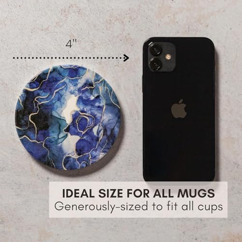 Image of Marble Coasters with Holder Set of 6, Coffee Table Decor, Drinks,Coffee Table, Coaster Set, Drink Coasters, Stone Coasters for Drinks Absorbent Blue