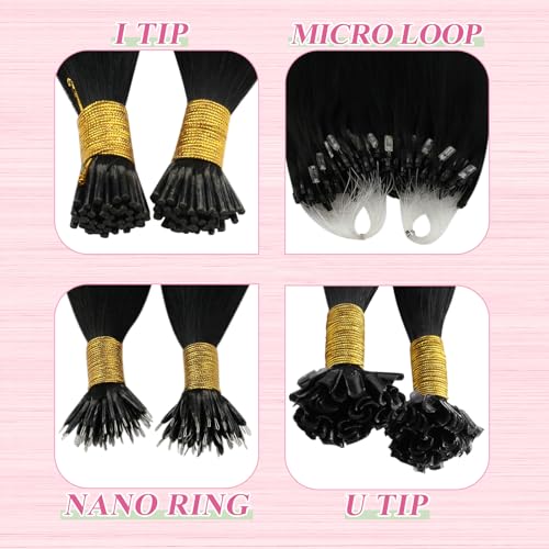Image of YoungSee U tip Hair Extensions Black U Tip Hair Extensions Human Hair Jet Black 16 Inch Keratin Tip Extension Real Human Hair Silky Smooth Texture 1g /s 50s /50g for School