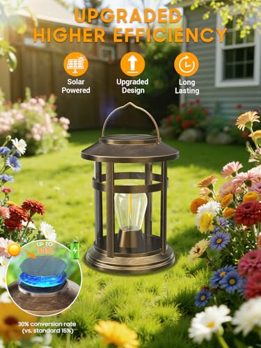 Image of Solar Lantern Outdoor Waterproof, 4 Pack Bright Hanging Solar Lights for Outside Decorative, Upgraded Solar Powered Lanterns LED Lighting for Garden Patio Porch Decor Gifts (Antique Copper)