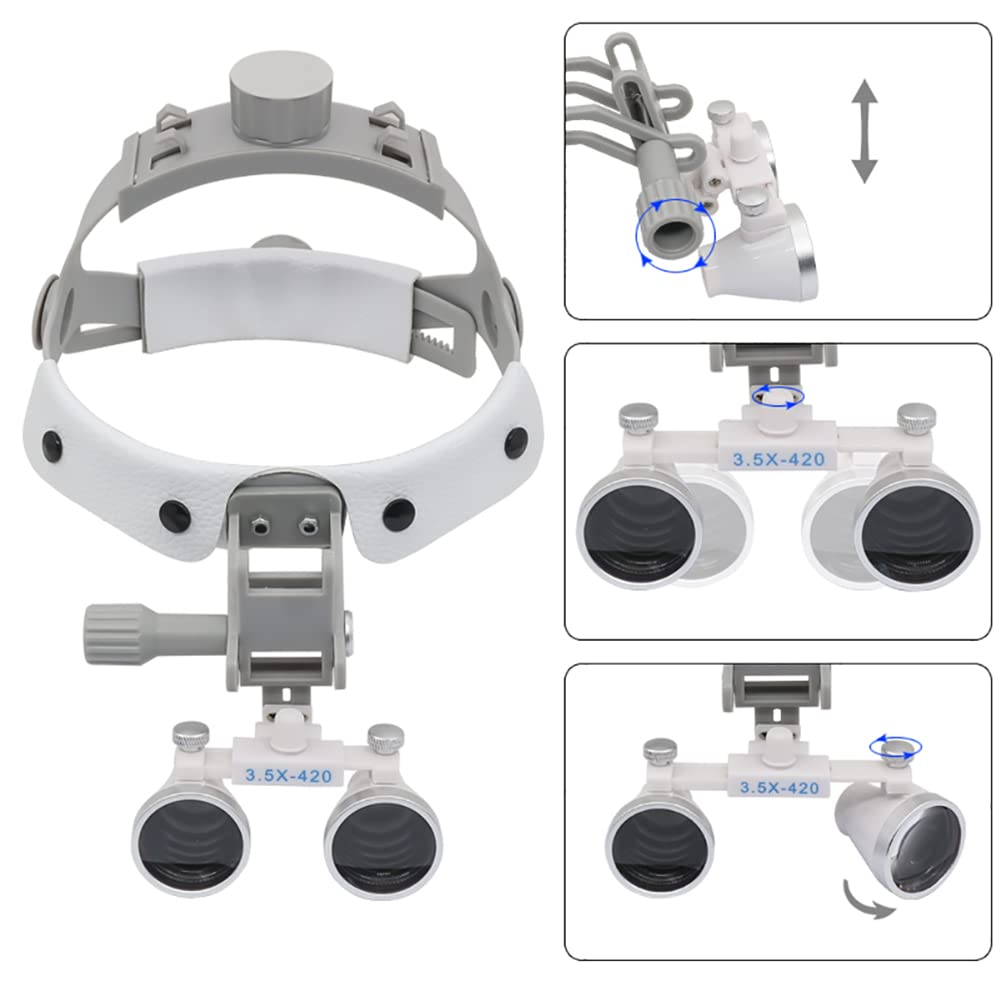 Lupenbrille Lupenbrille Zahnarzt Kopflupe Verstellbare Brillenlupe Leselupe Dental KopfbandLupen 420 Arbeitsabstand Für Medizinische Dental Chirurgische Medical,White