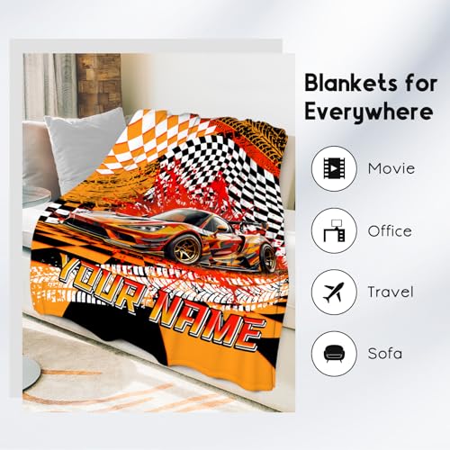 Custom Blanket for Kids, Racing Car Blankets for Boys, Personalized Toddler Throw Gifts, Cool Flannel Throw for Car Lovers, 60"x80"
