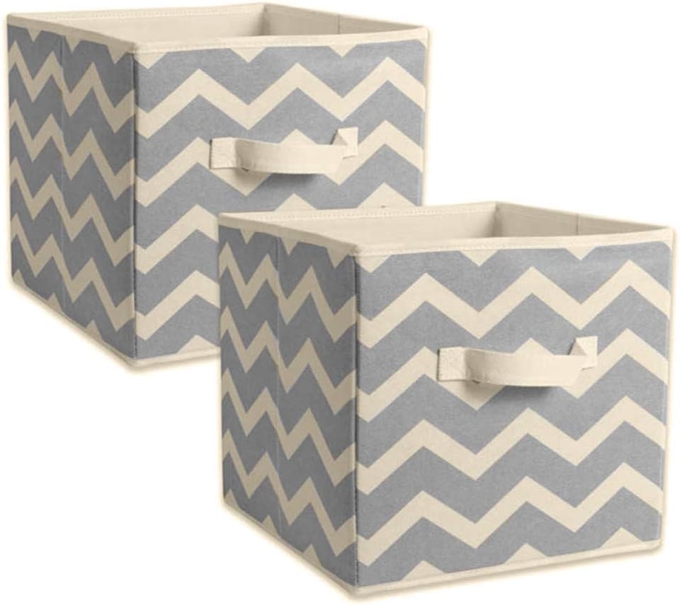 PetHot 2X Foldable Storage Box Collapsible Folding Canvas Drawers Fabric Cube Cloth Bag Stripe Grey