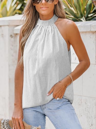 Image of CUPSHE Women's Striped V-Neck Tank Top Button Front Casual Sleeveless