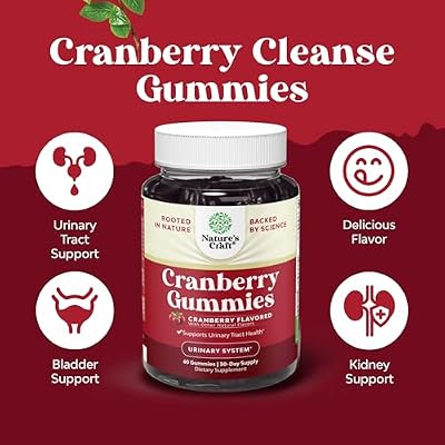 Natural Cranberry Gummies for Women and Men - Extra Strength Delicious Antioxidant Cranberry Chews for Urinary Tract Health - Kidney & Bladder Support with Immune Health - Vegan & Gluten Free - 60 Ct