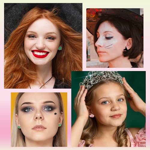 Witch Musical Stud Earrings - Halloween 10 Pairs Elphaba Sparkly Glitter Pink Crown Black Hat Acrylic Earrings for Carnival Cosplay Party, TV Movie Merchandise Jewelry Gift for Women Girls 6