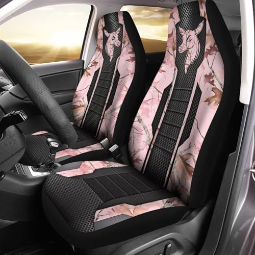 Jodoolang Pink Caomflage Doe Car Seat Covers Front Only, Vehicle Bucket Seat Protetors Universal Fit Most Vehicle, Sedan, Truck, Van and SUV
