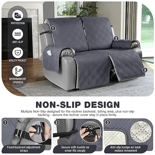 Image of TAOCOCO 100% Waterproof Oversized Loveseat Recliner Cover, Non Slip Split Recliner Couch Covers for 2 Cushion Couch with Elastic Straps for Pets Kids(Oversized 2 Seater, Dark Grey)