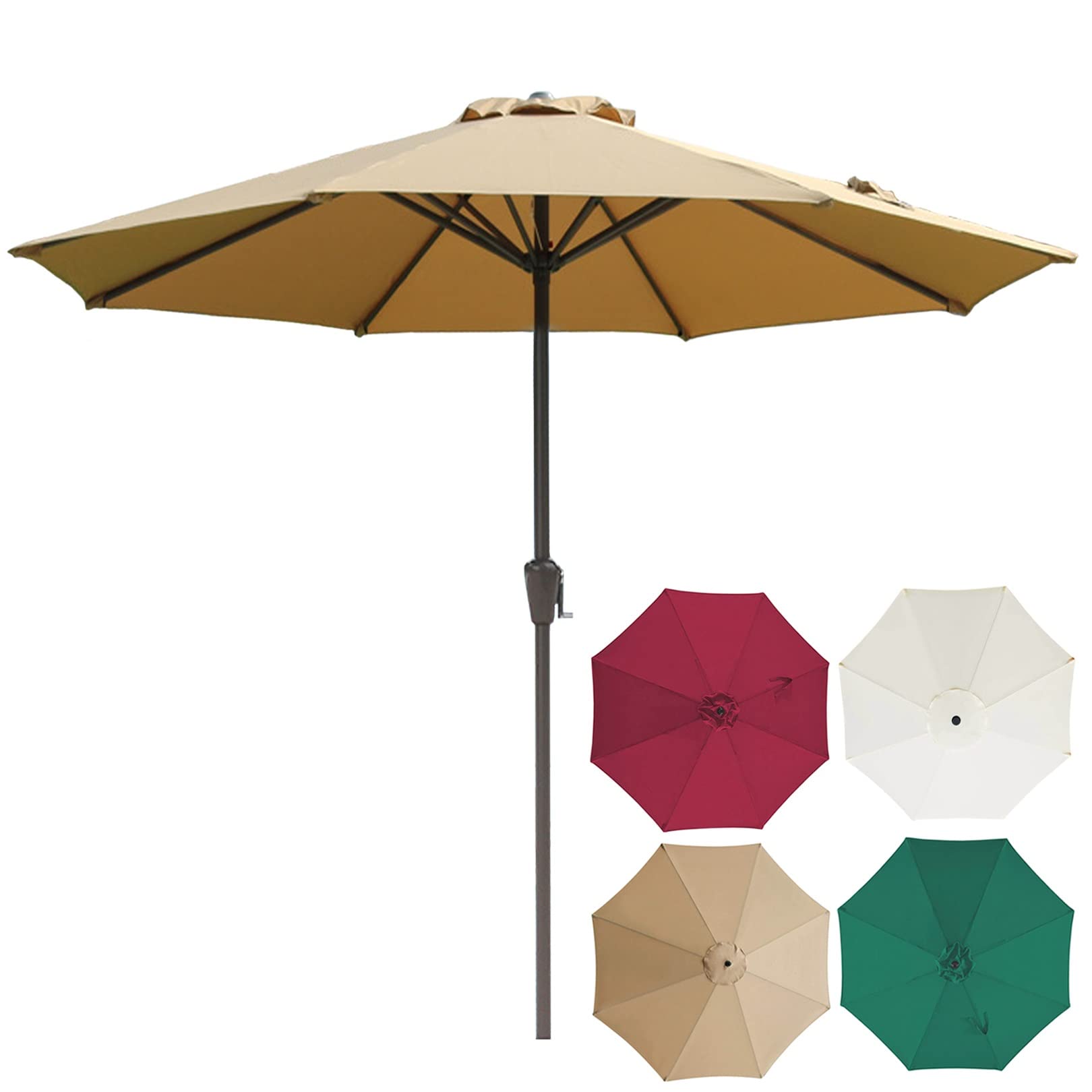 WDSOPK Parasols Patio Umbrella 10Ft Outdoor Garden Parasol Pool with Crank Sun Protection Ventilation,Outdoor Table Market 8 Sturdy Ribs Patio,Lawn Without B(Khaki-10ft)