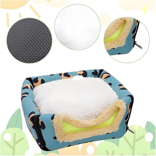 Tkxjry Meerschweinchen Betthöhle, mit Abnehmbarem Reißverschluss Meerschweinchen Haus, Warmes Hamsterhaus, 35*29*29cm Kleintierbett, Für Zwergkaninchen, Chinchilla, Hamster(Blauer Leopardenmuster) (S)