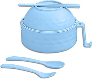 Microwave Ramen Bowl,6-Piece Set Ramen Bowl Set,Ramen Noodle Cooker with Lid and Handle,Ramen Noodles Bowl, Ramen Cooker Microwave,Comes with Spoon And Fork For Home Office Dorm Room College (Blue)
